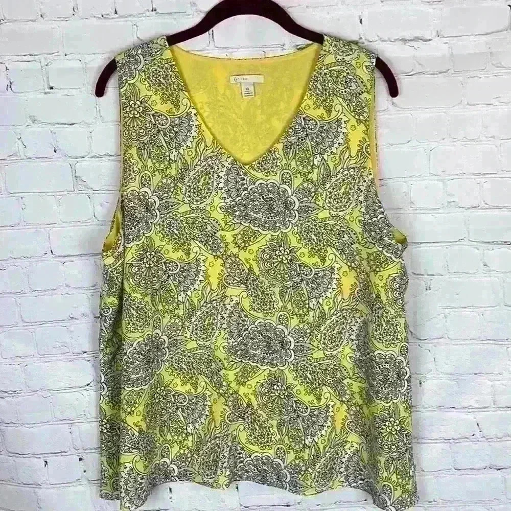 Cato Yellow and White Paisley Blouse Size XL